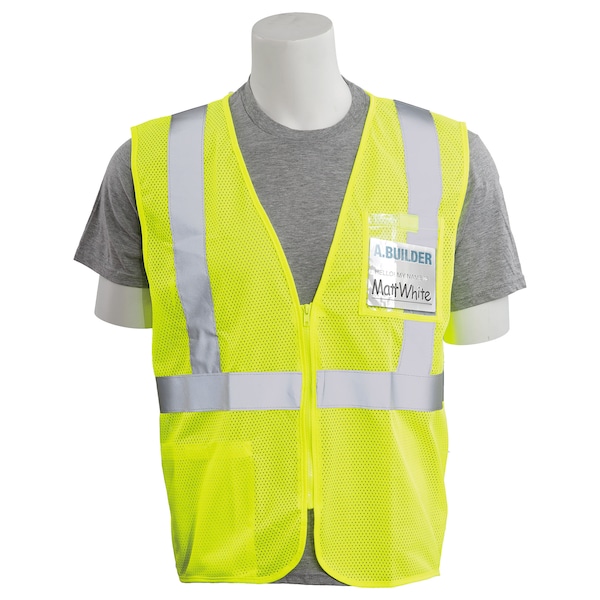 Erb Safety Safety Vest, Chest ID Pocket, Mesh, Class 2, S363ID, Hi-Viz Lime, XL 62662